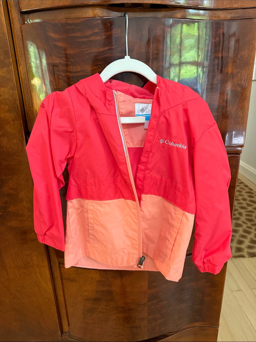 [great condition, worn once] Two-Tone Red and Peach Kids' Hooded Windbreaker